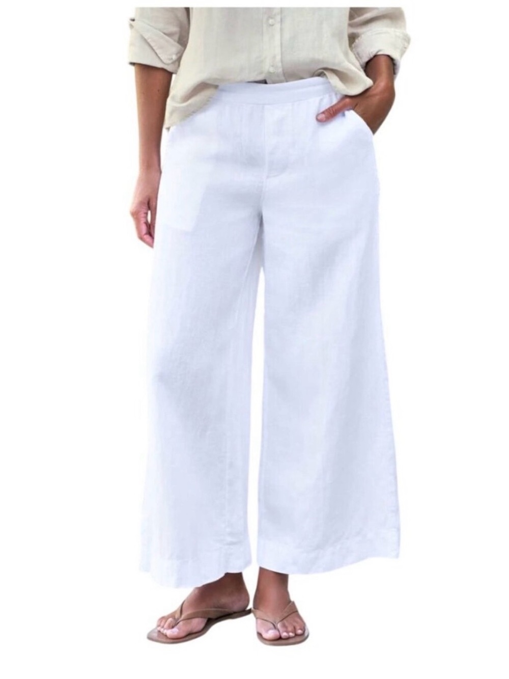 Frank & Eileen Maisie Wide-Leg Pull-On Pant White - Size XXS